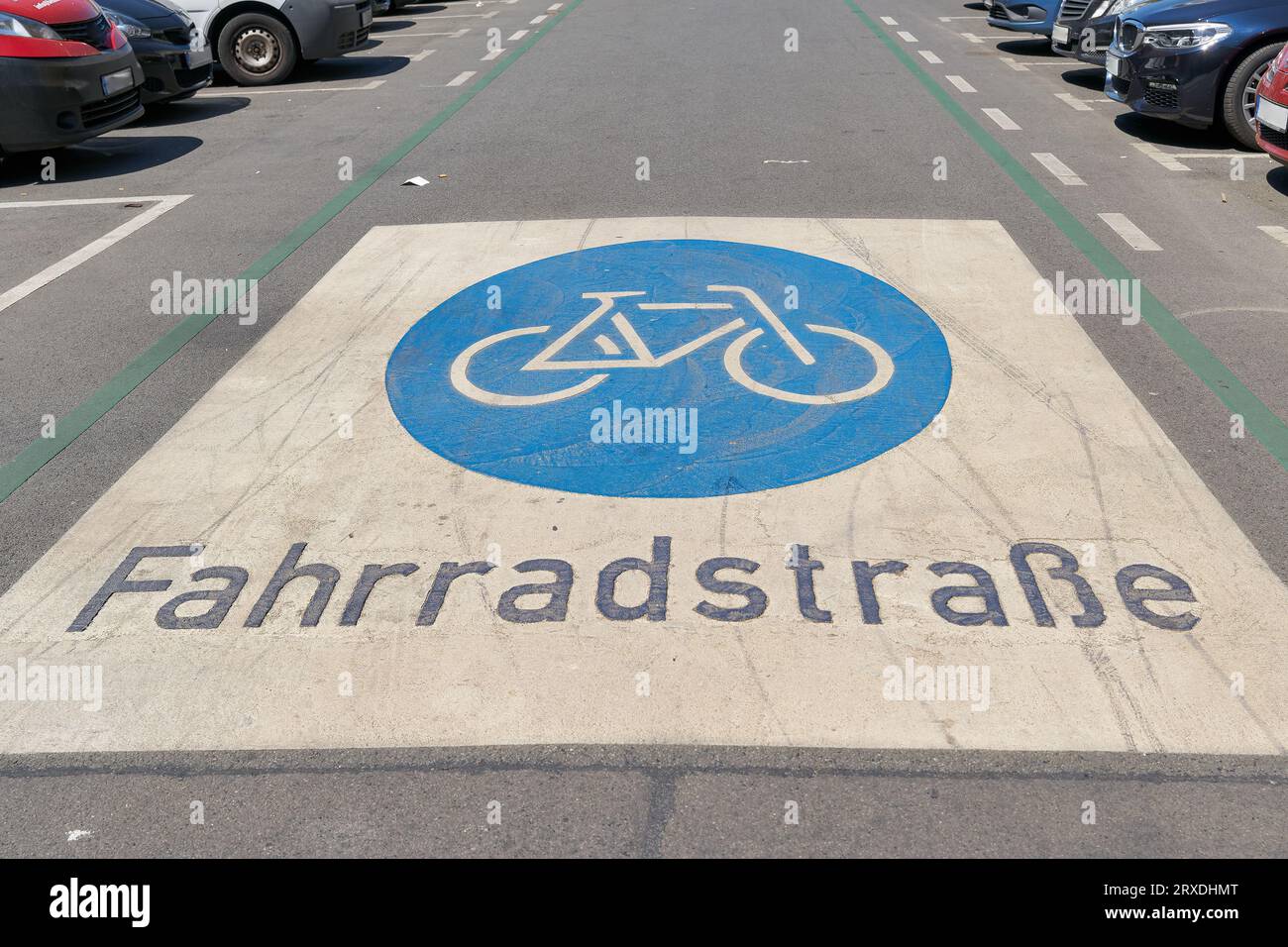 Priority bicycle lane, Fahrradstrasse for cyclists in the city center of Berlin. Translation: Bicycle road Stock Photo