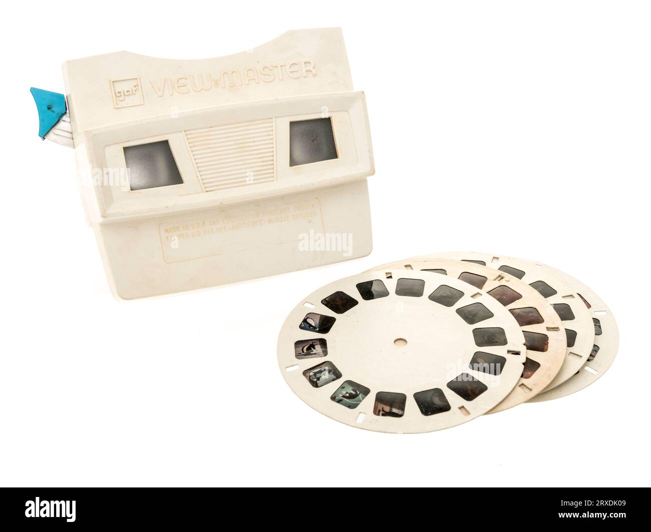 Winneconne, WI - 23 September 2023:  A package of a vintage Gaf white view master with reels on an isolated background Stock Photo