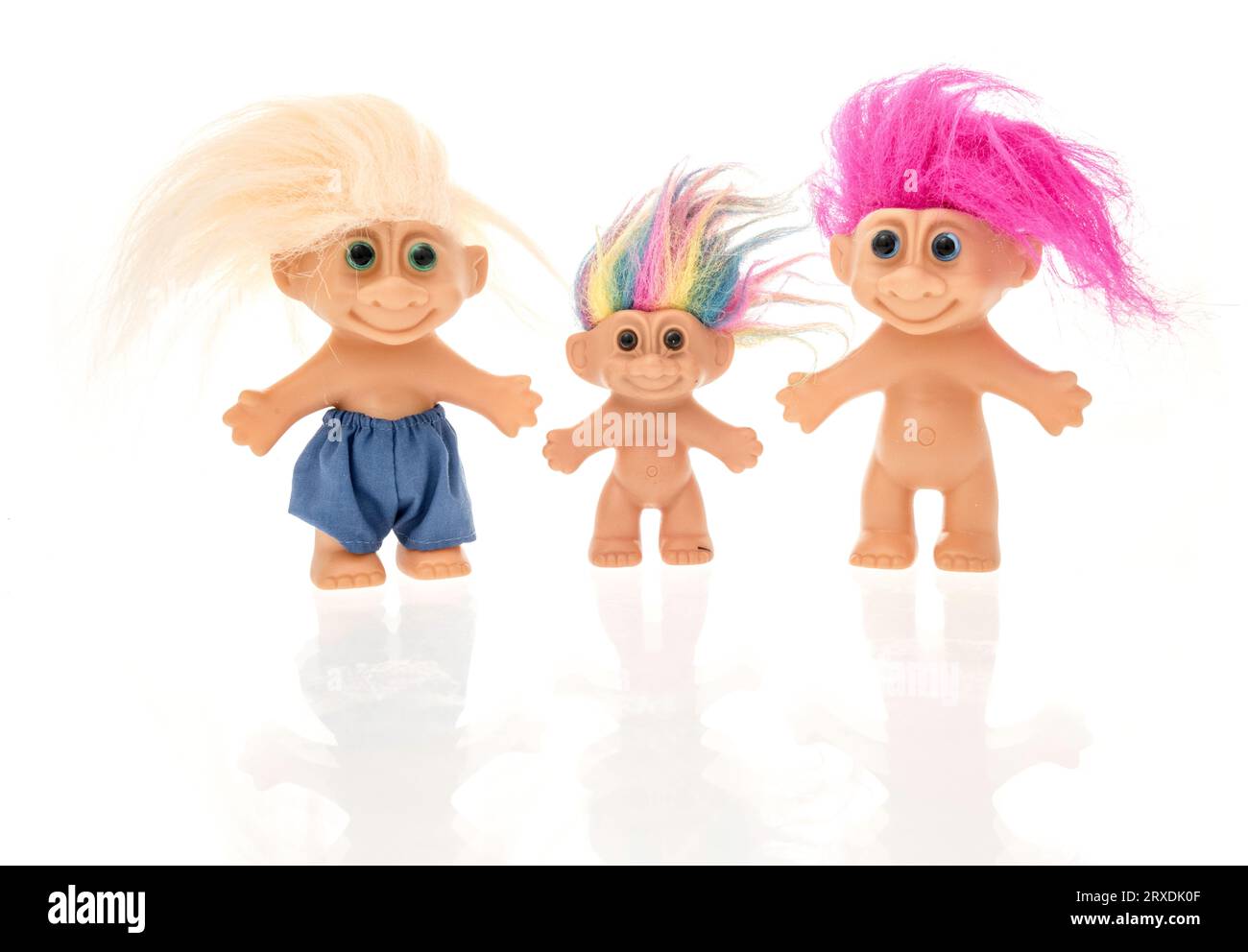 Winneconne, WI - 23 September 2023:  A package of a vintage troll dolls on an isolated background Stock Photo