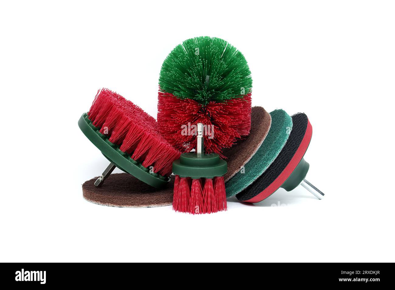 Brush attachments vith an hexagonal shal, round polishing pads with