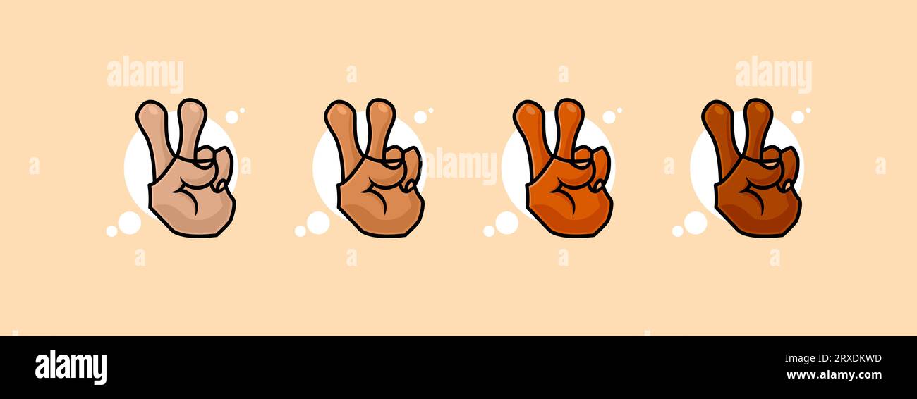 Hand gesture V sign for victory or peace line art vector icon illustration. peace illustration isolated on white background. Stock Vector
