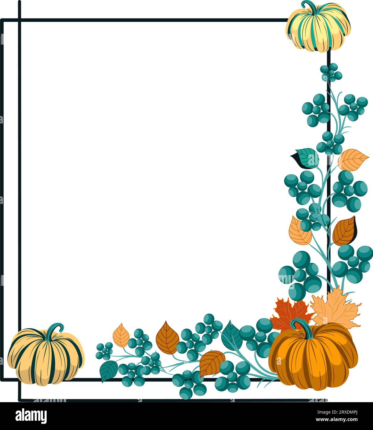 Autumn decorative frame with pumpkins and leaves Vector illustration Stock Vector