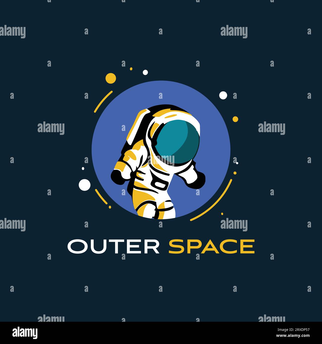 astronaut emblem logo in outer space isolated dark background Stock Vector