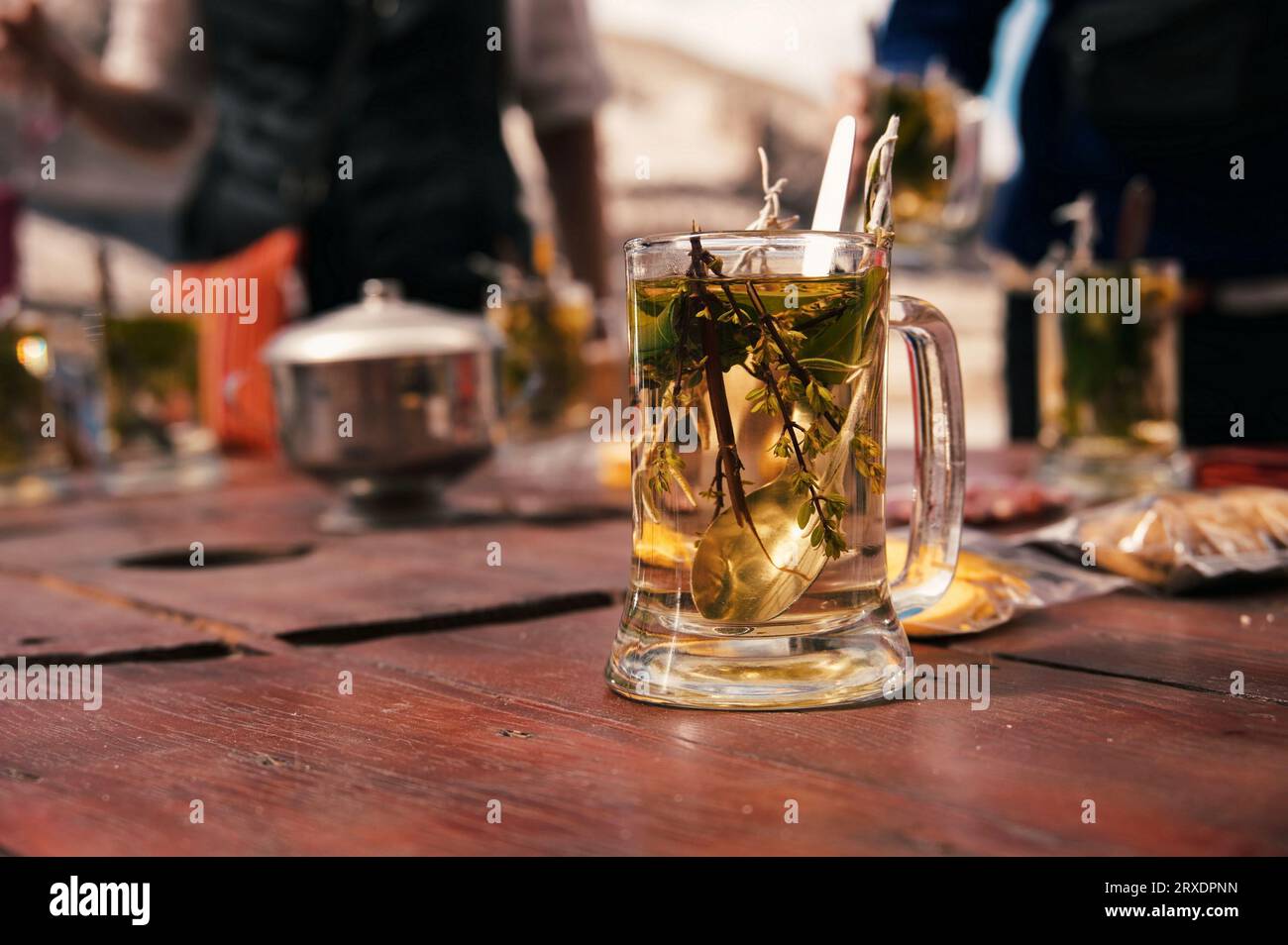 Cup of coca-leaf tea for preventing altitude sickness Stock Photo