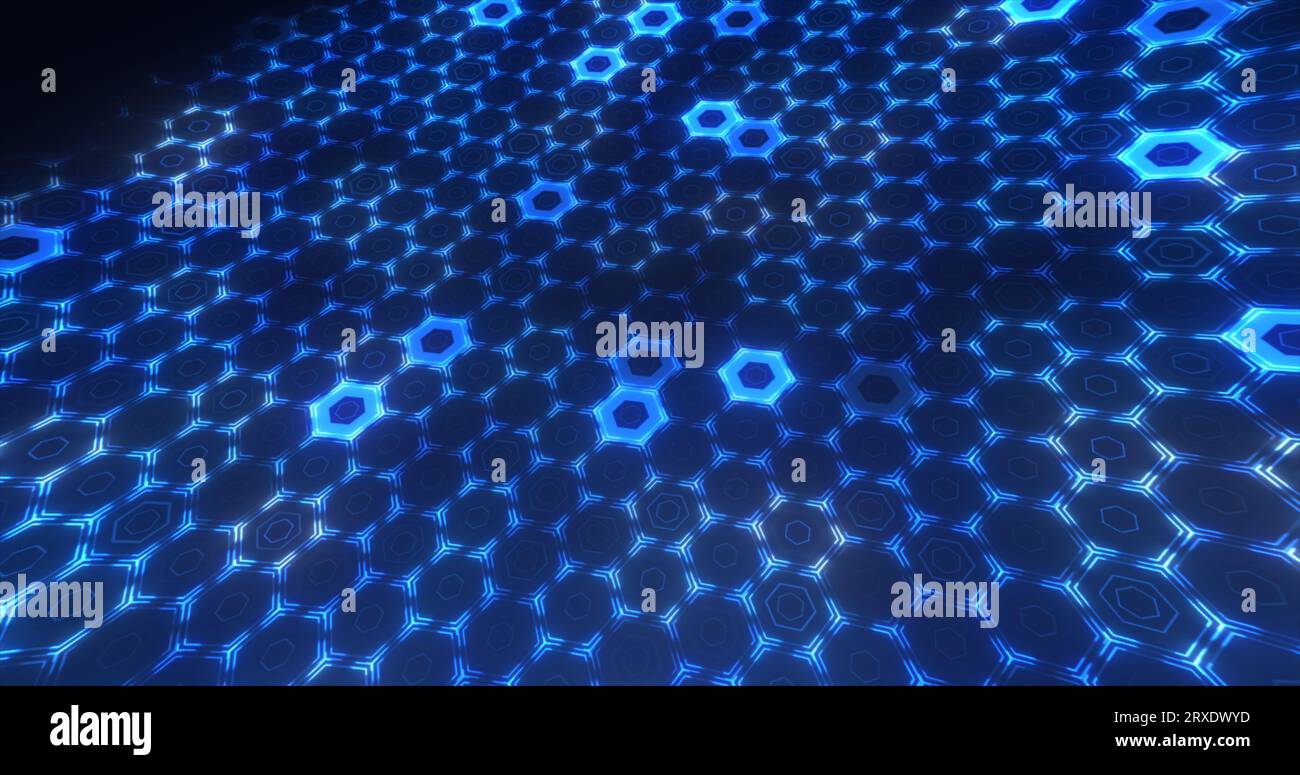 Abstract blue background pattern of hexagons glowing futuristic digital ...