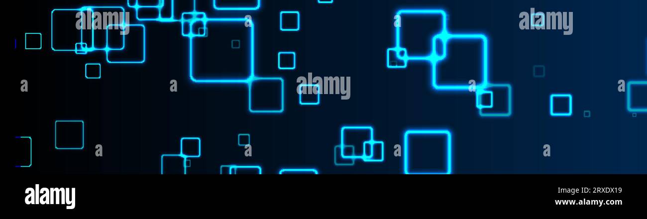 Bright blue neon geometric squares abstract technology background ...