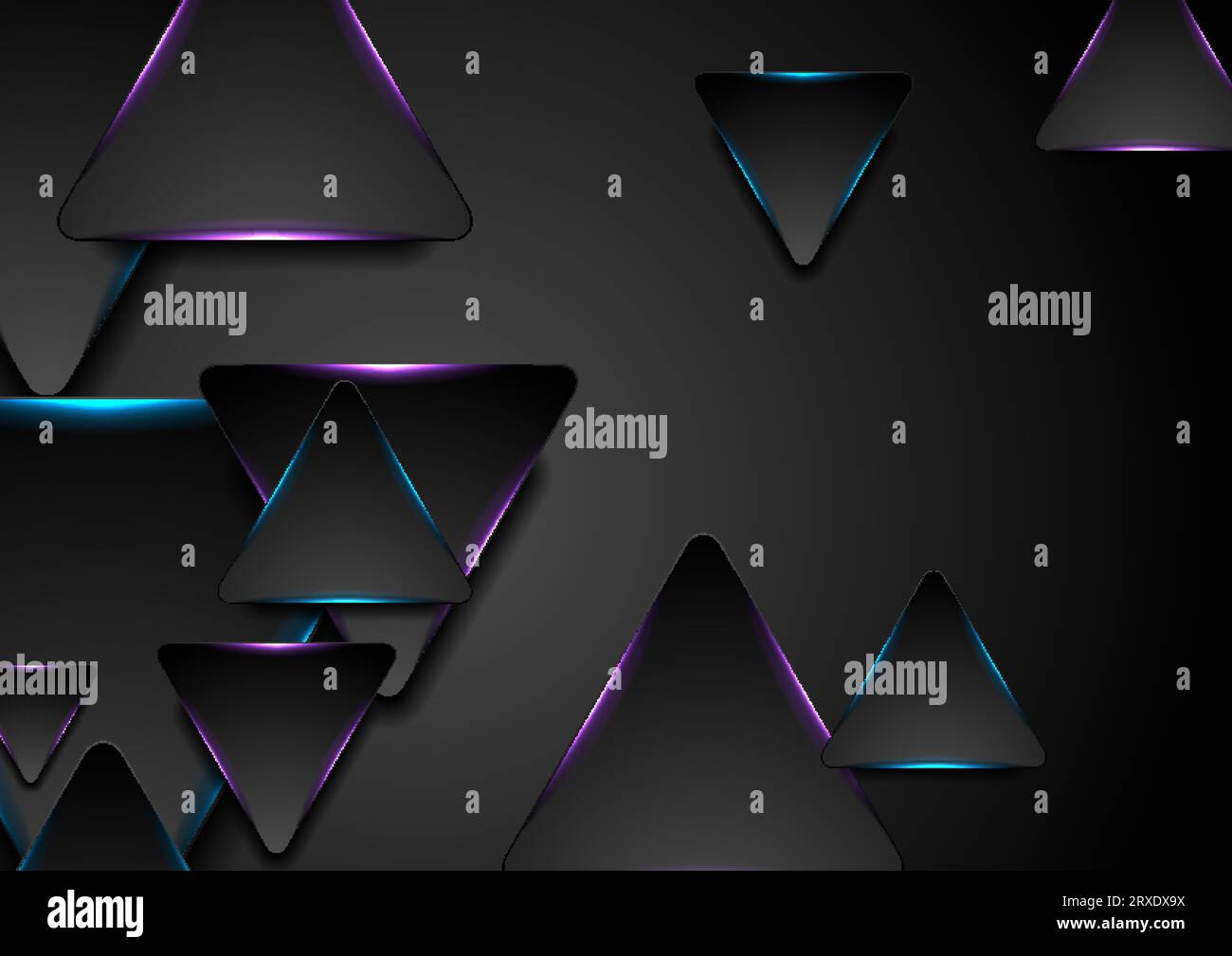 Black and glowing blue purple triangles abstract geometric graphic ...