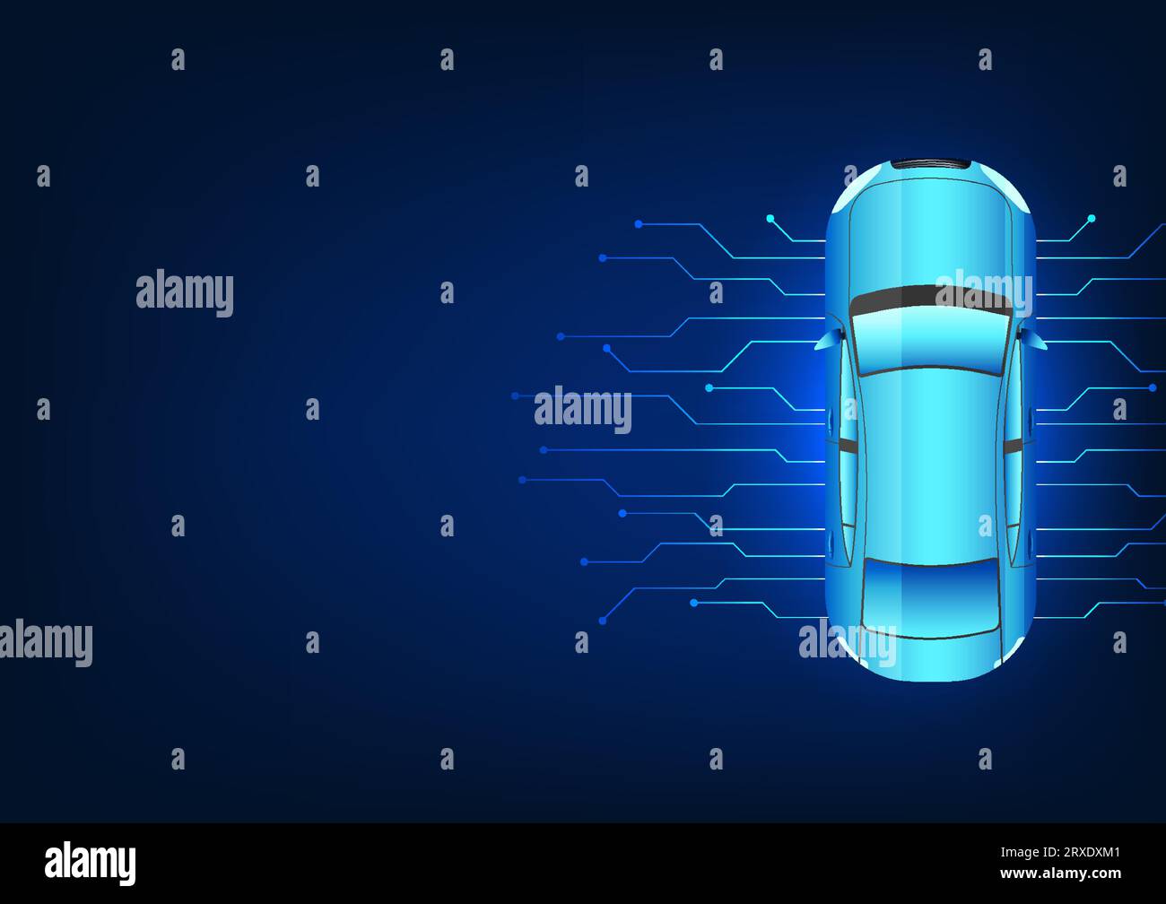Technology car surroundings are technology circuits connected to the car. It represents the innovation of modern cars in which the electrical system i Stock Vector