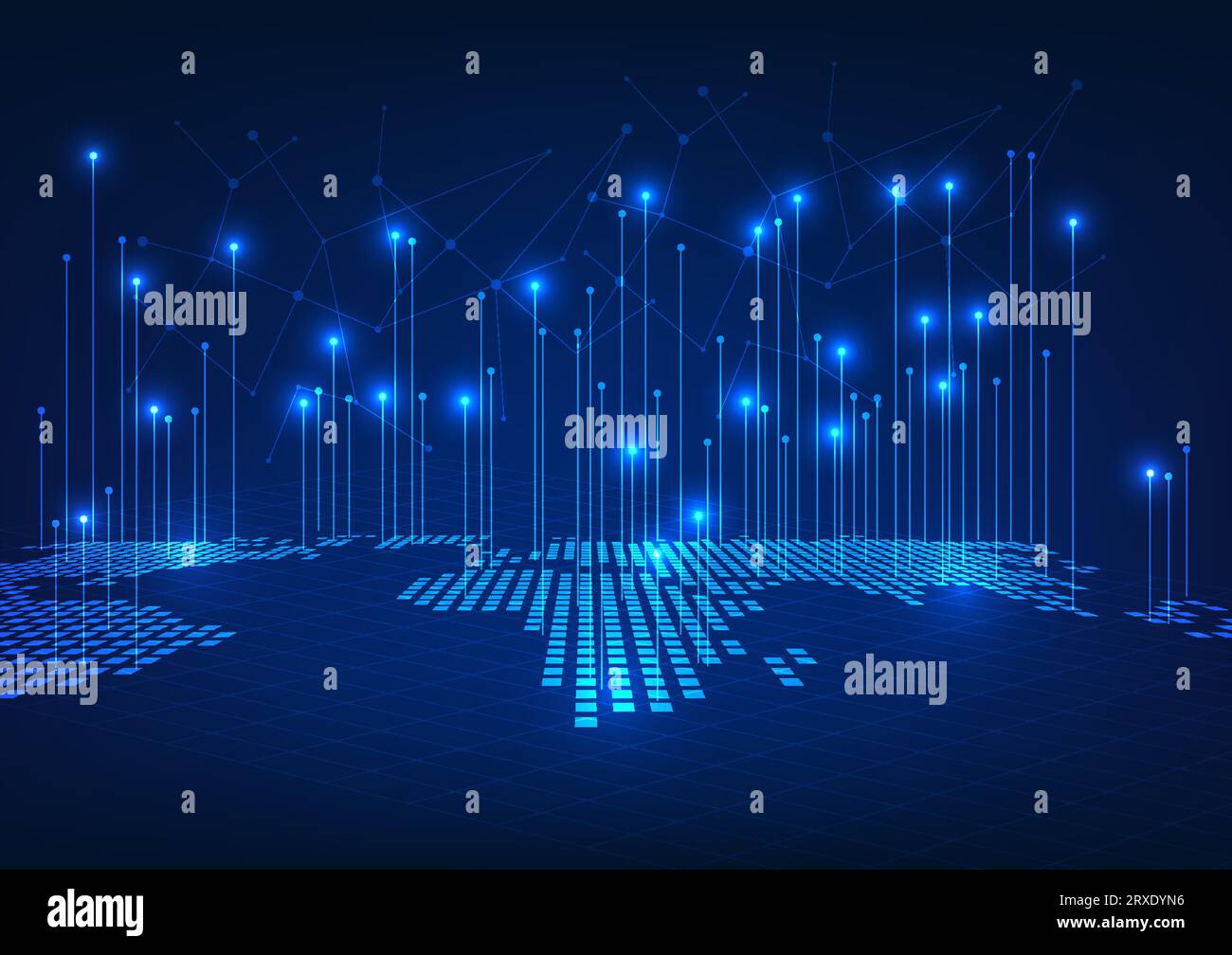 World map technology with lines pointing upwards Shows the connection of network networks around the world that use communications. exchange informati Stock Vector