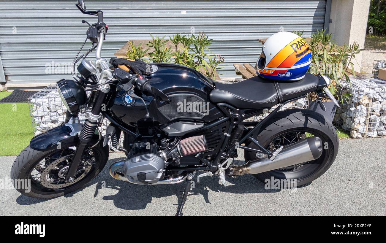 Bordeaux , France - 09 18 2023 : BMW r nine-t and Rare shoei helmet ...
