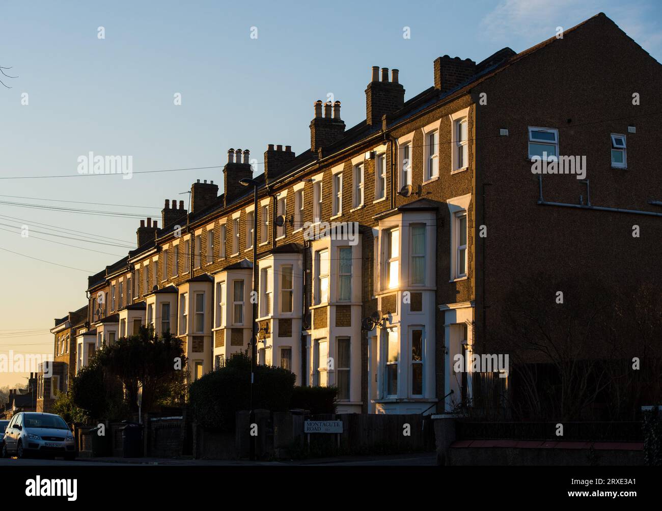 Undated file photo of terraced residential houses in south east London. Two-fifths (39%) of people who rent or have a mortgage would feel uncomfortable about discussing their finances and budget pressures with their lender or landlord, a survey indicates. The research, carried out for debt help charity StepChange, found people renting privately would feel particularly uncomfortable about discussing budget pressures with their landlord. Issue date: Monday September 25, 2023. Stock Photo