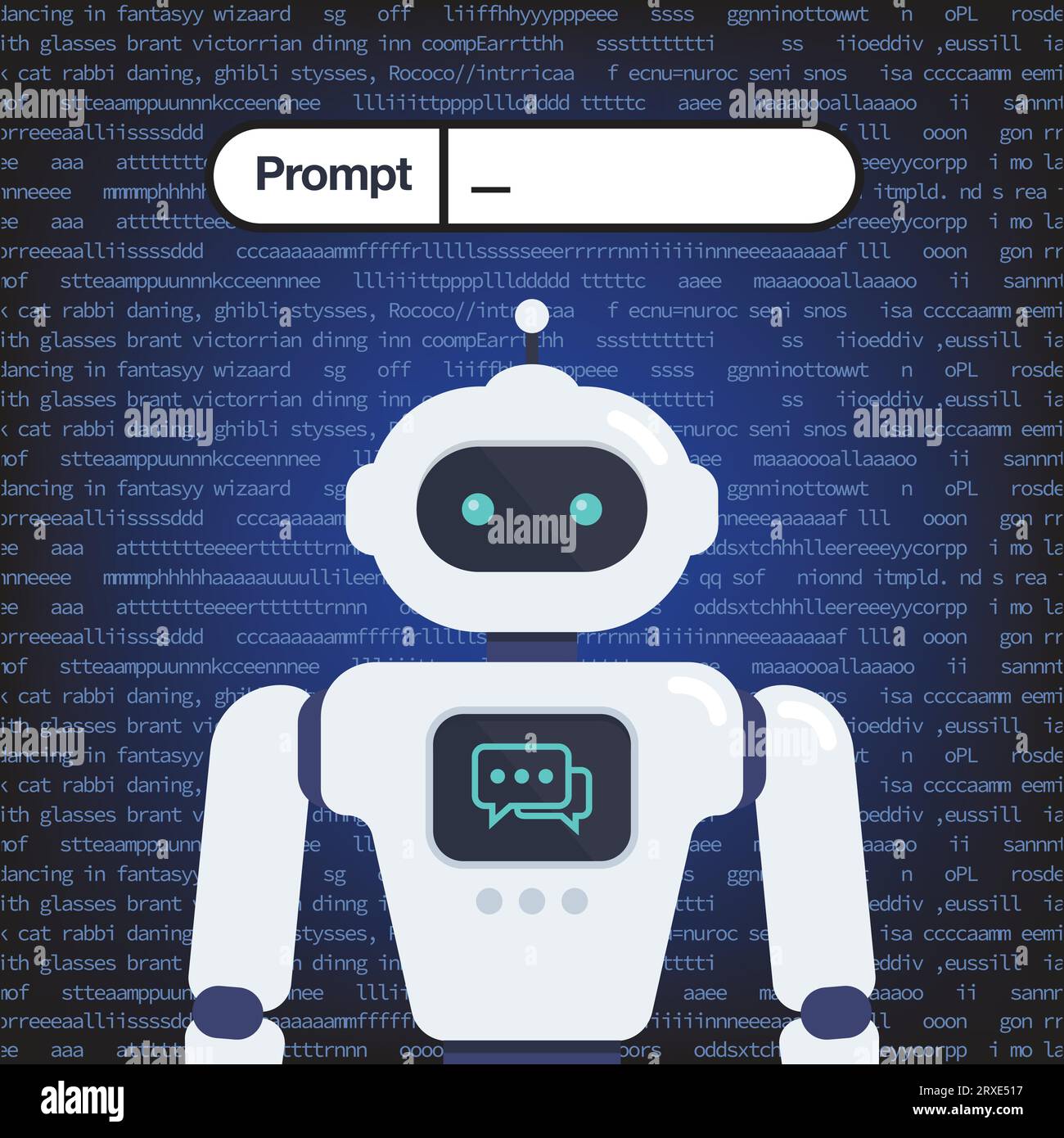 Android Robot with Artificial intelligence Prompt in background. Concept of machine learning. Artificial Intelligence. Vector illustration Stock Vector