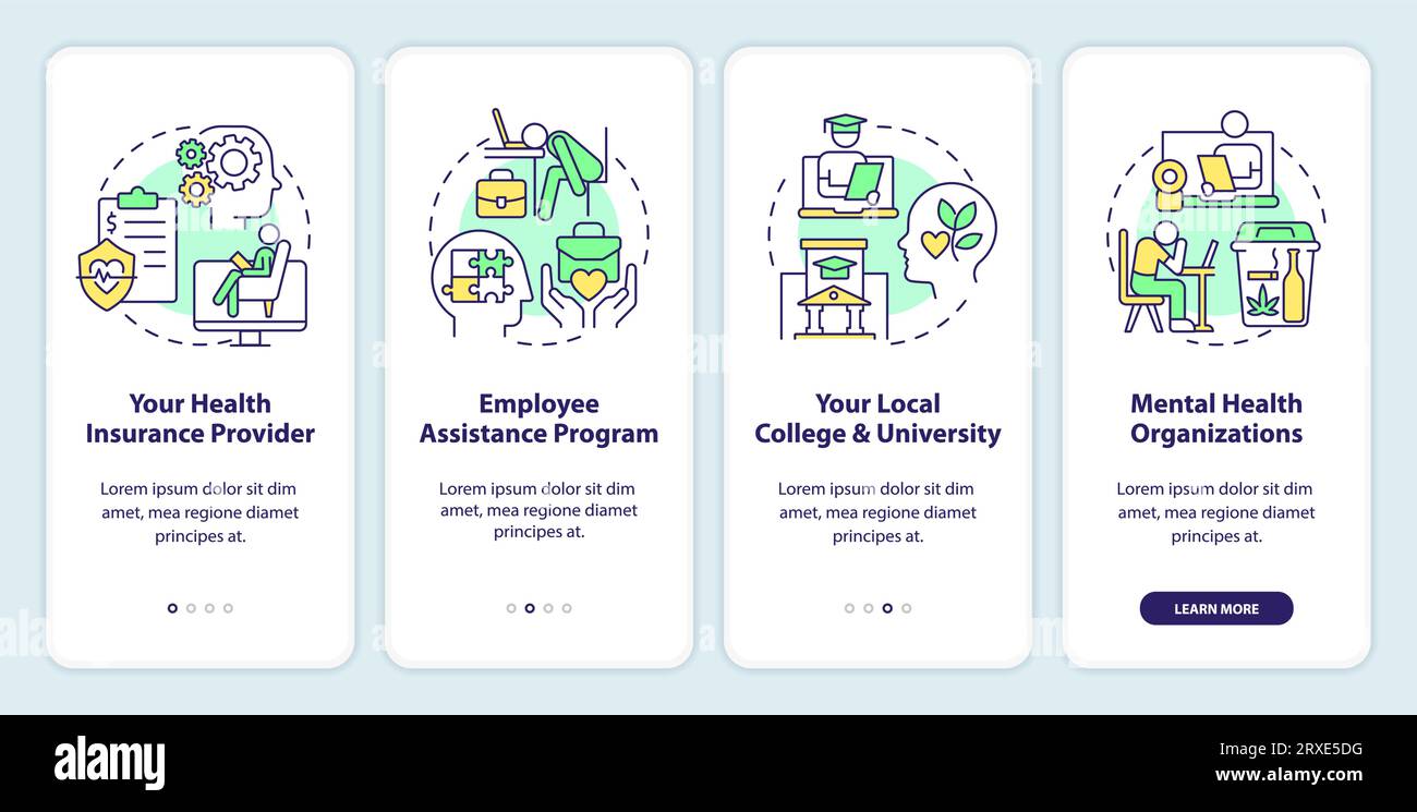 Walkthrough online therapy with multicolor icons concept Stock Vector