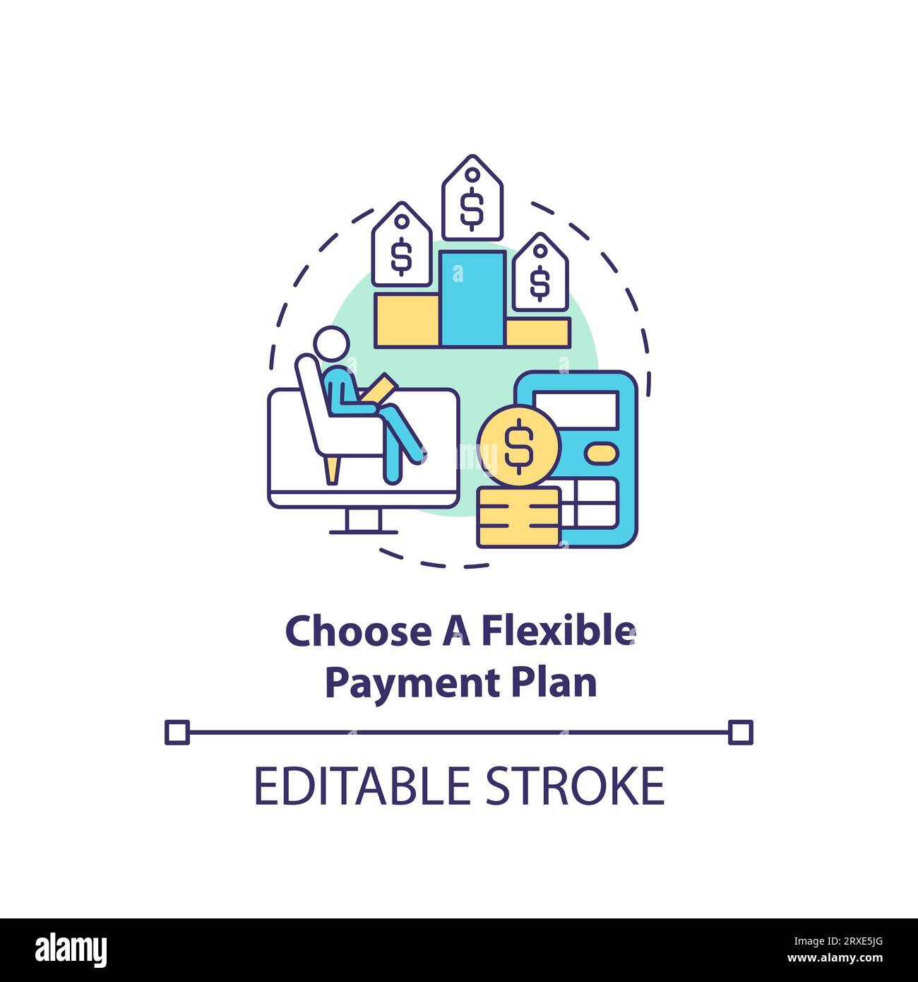 2D choose a flexible payment plan linear icon concept Stock Vector