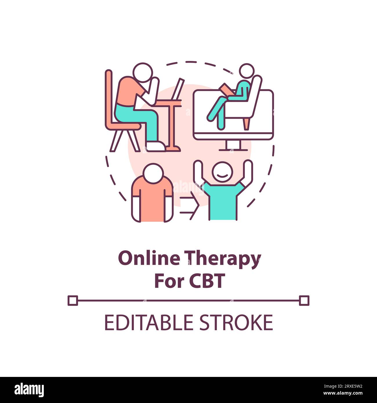 2D customizable online therapy for CBT line icon concept Stock Vector