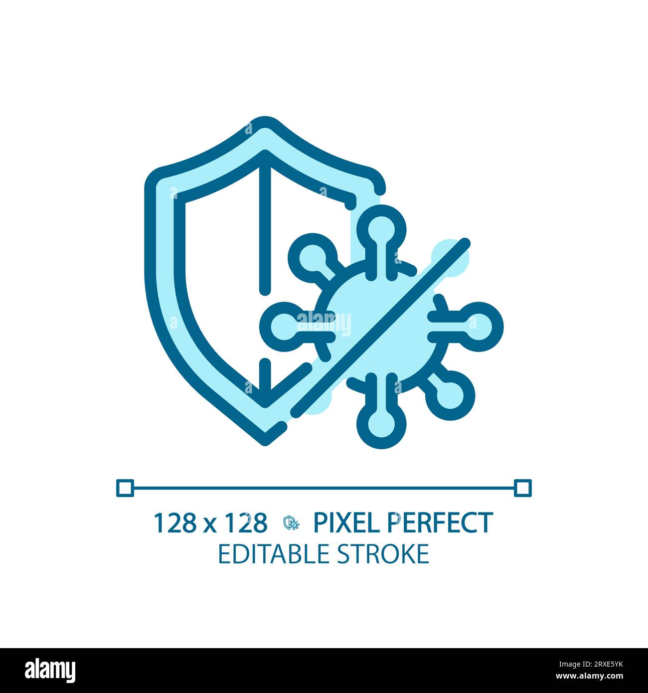 2D customizable thin line blue virus with shield icon Stock Vector