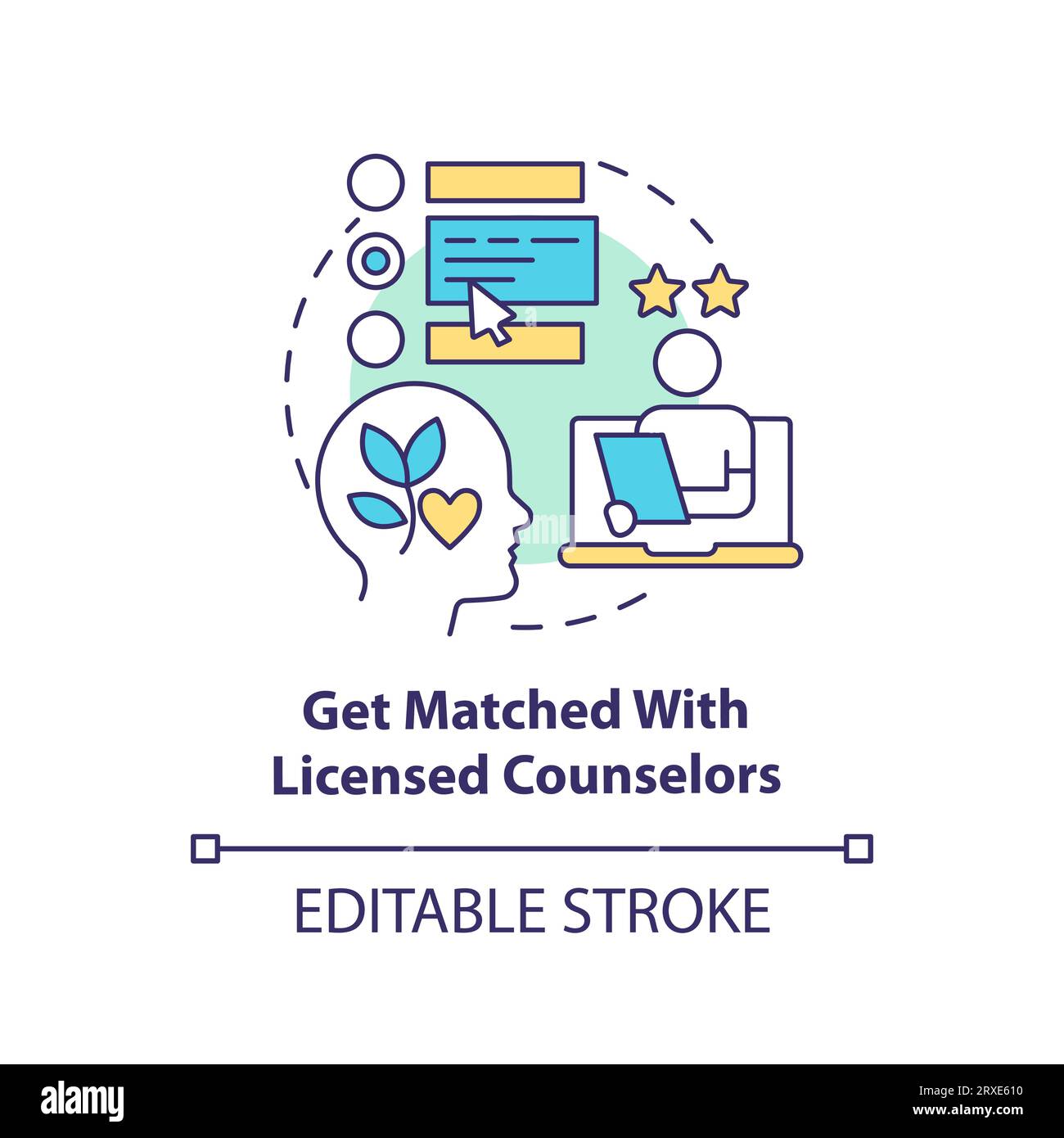 2D get matched with licensed counselors linear icon concept Stock Vector