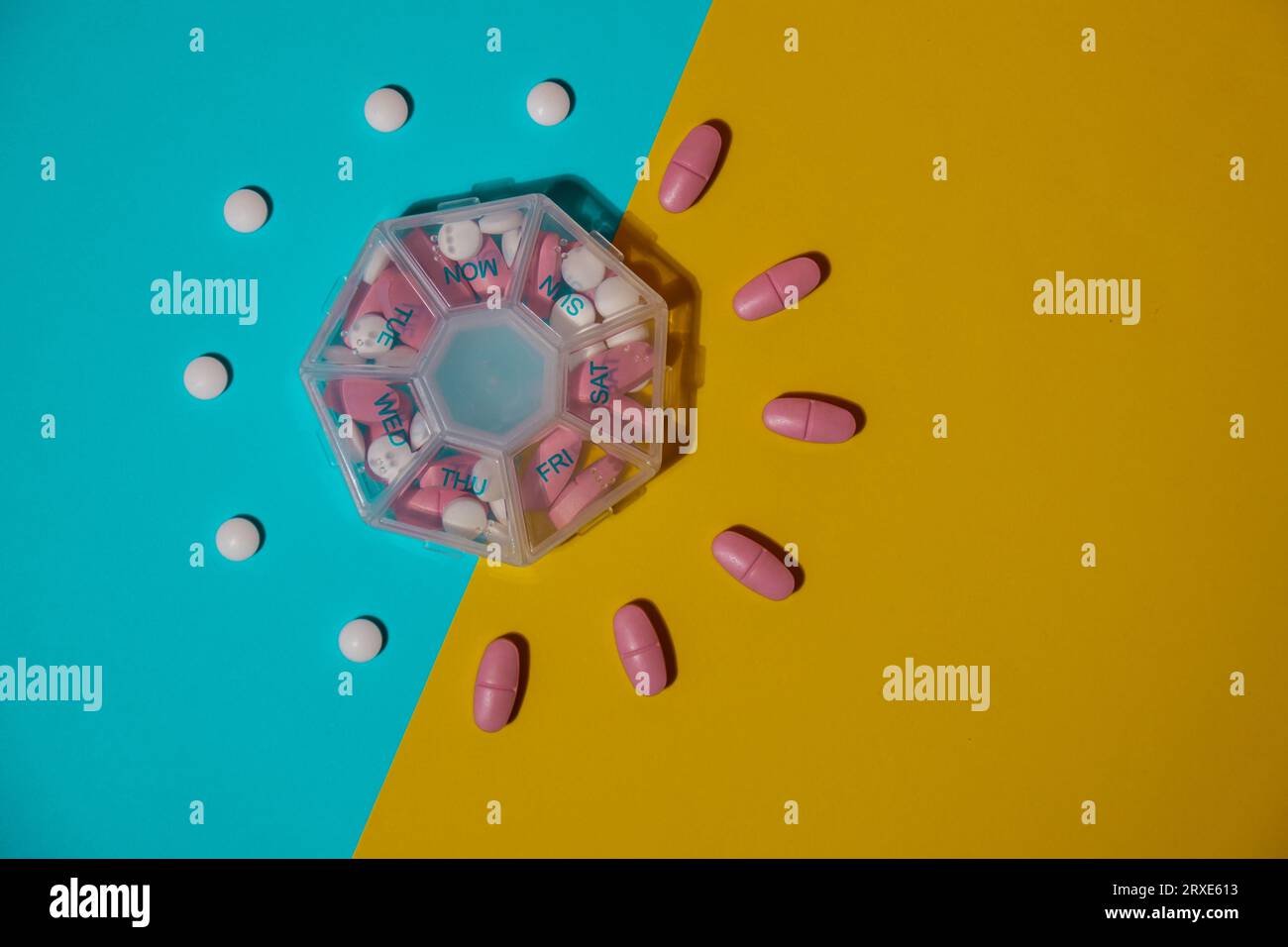 Organizer weekly shots medical pill box with doses of tablets for daily