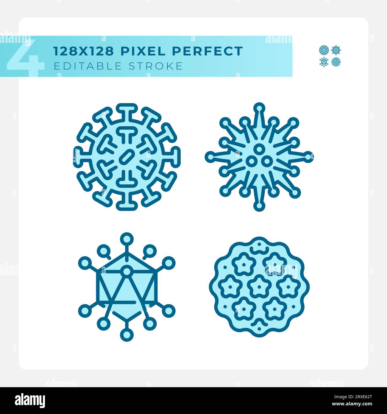 2D editable blue bacteria icons pack Stock Vector