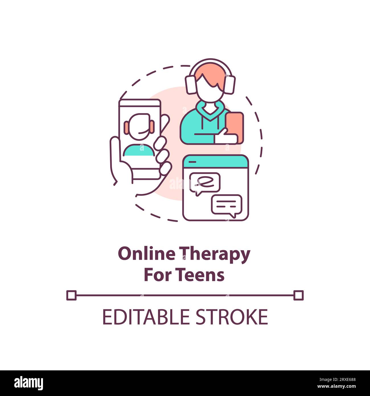 2D online therapy for teens thin line icon concept Stock Vector