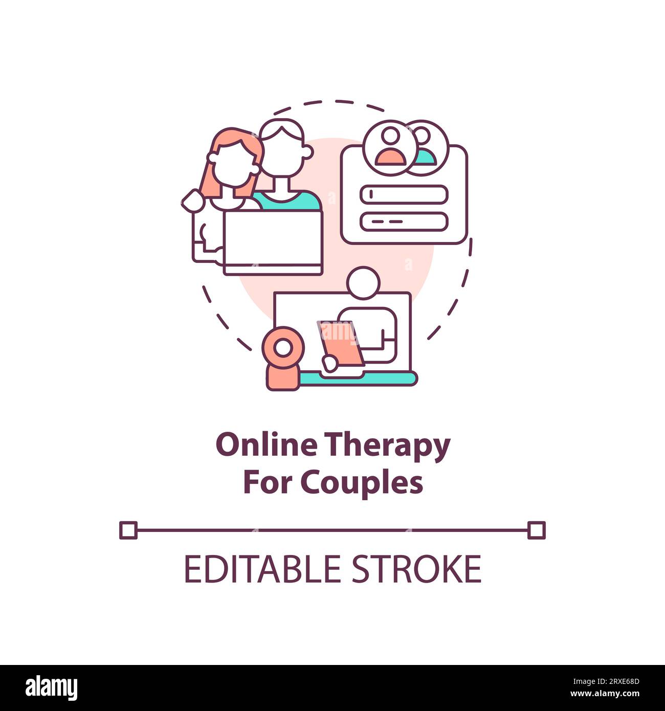 2D online therapy for couples thin line icon concept Stock Vector