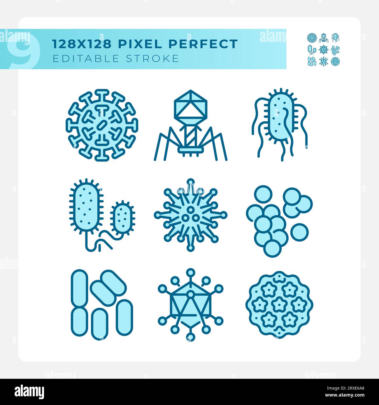 Pack of pixel perfect blue bacteria icons Stock Vector Image & Art - Alamy