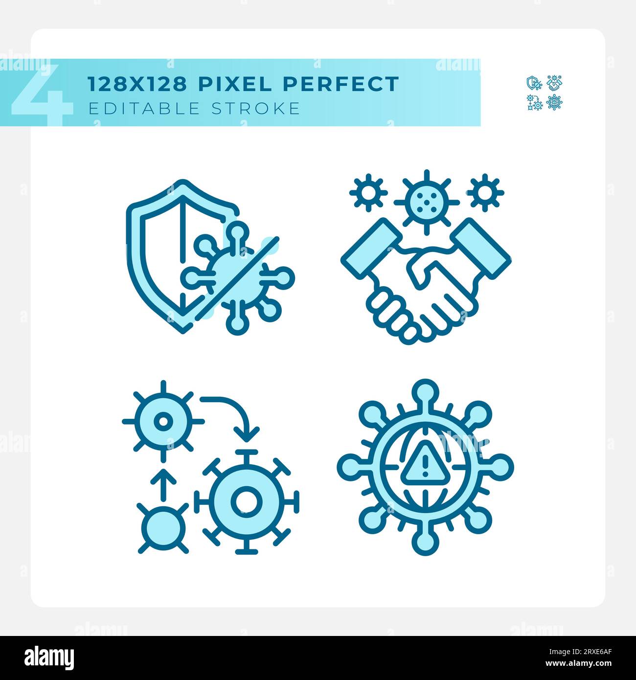 Pixel perfect blue bacteria thin line icons set Stock Vector