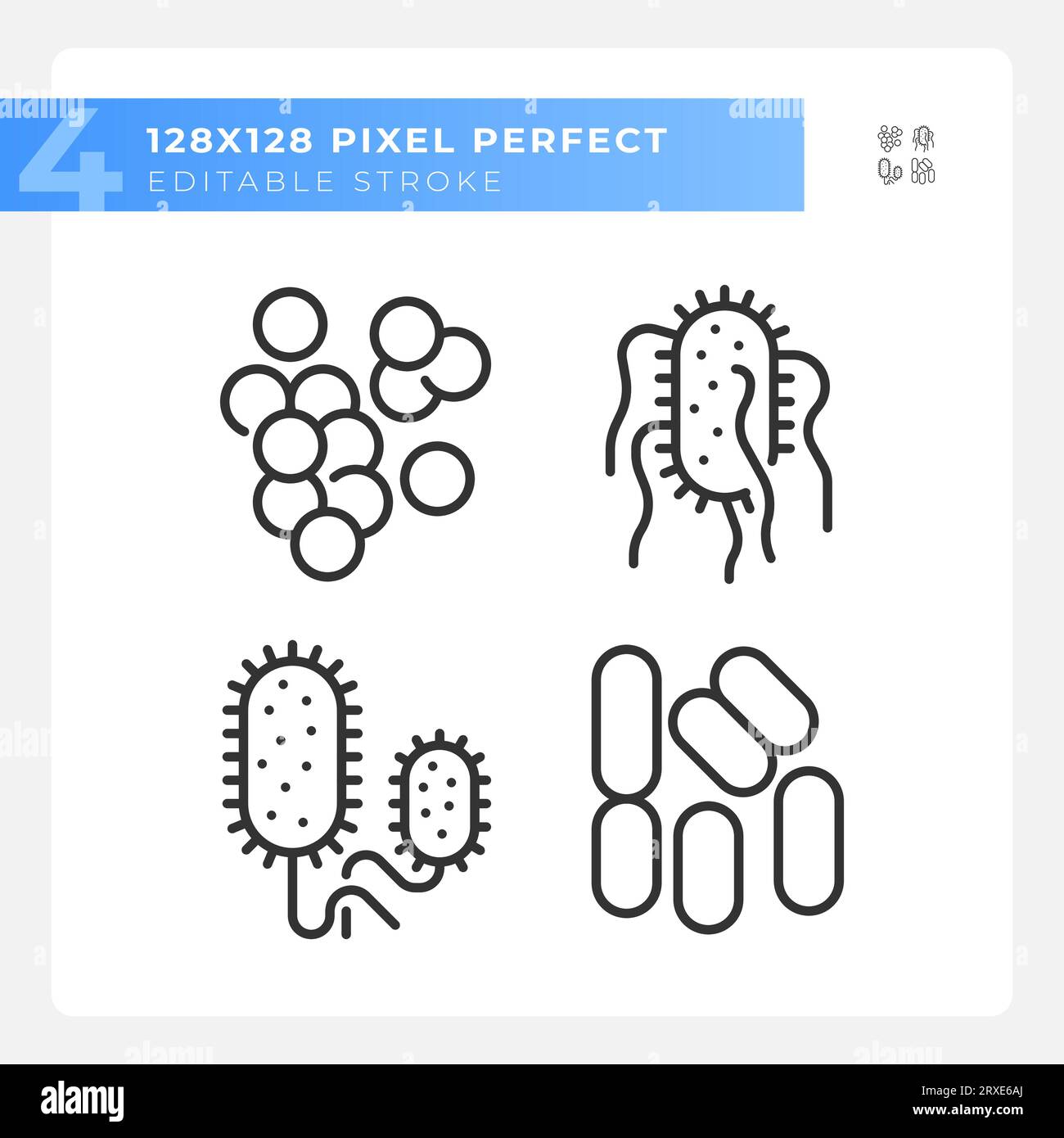 2D pixel perfect black bacteria icons Stock Vector