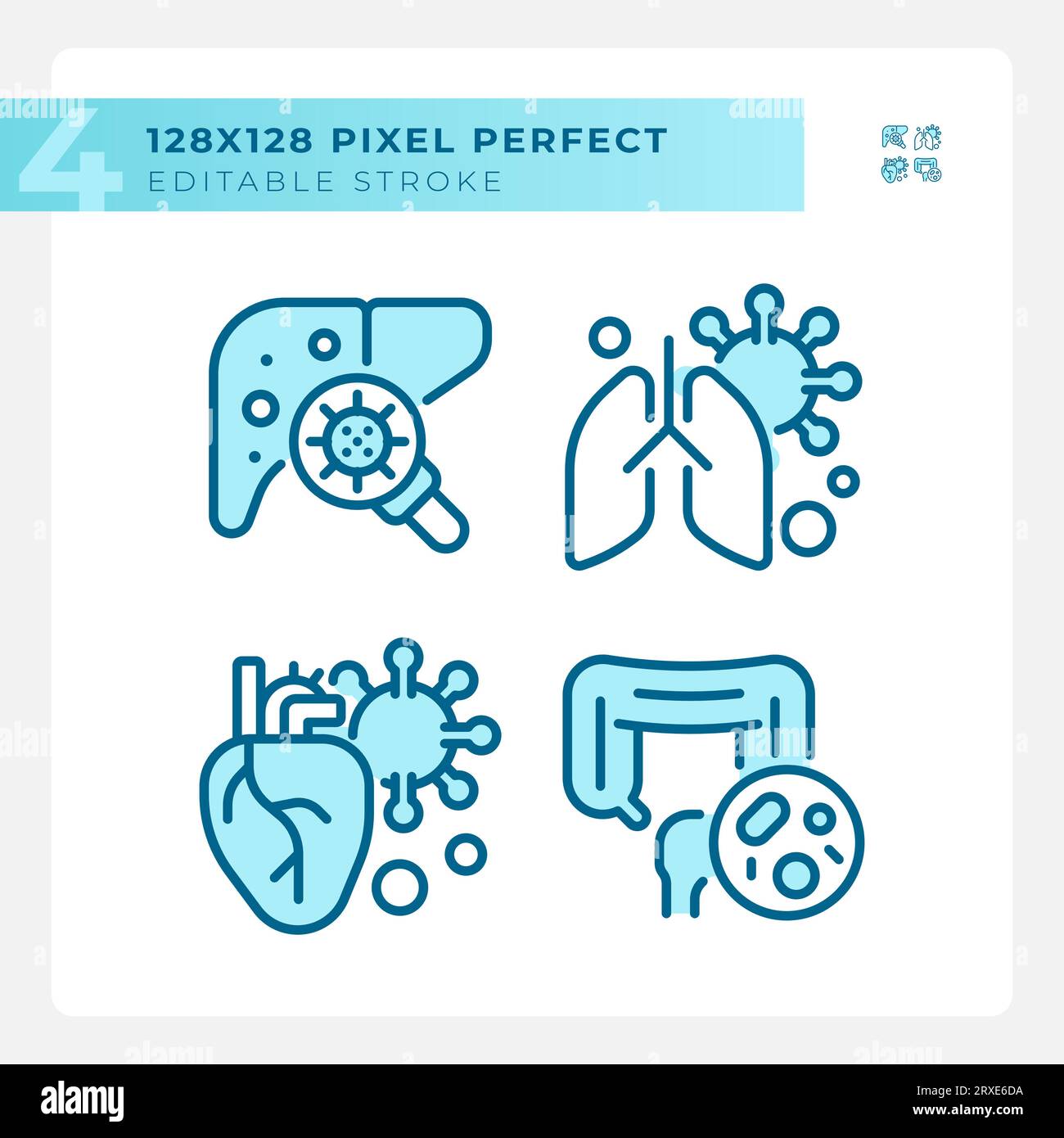 Pixel perfect blue bacteria icons set Stock Vector