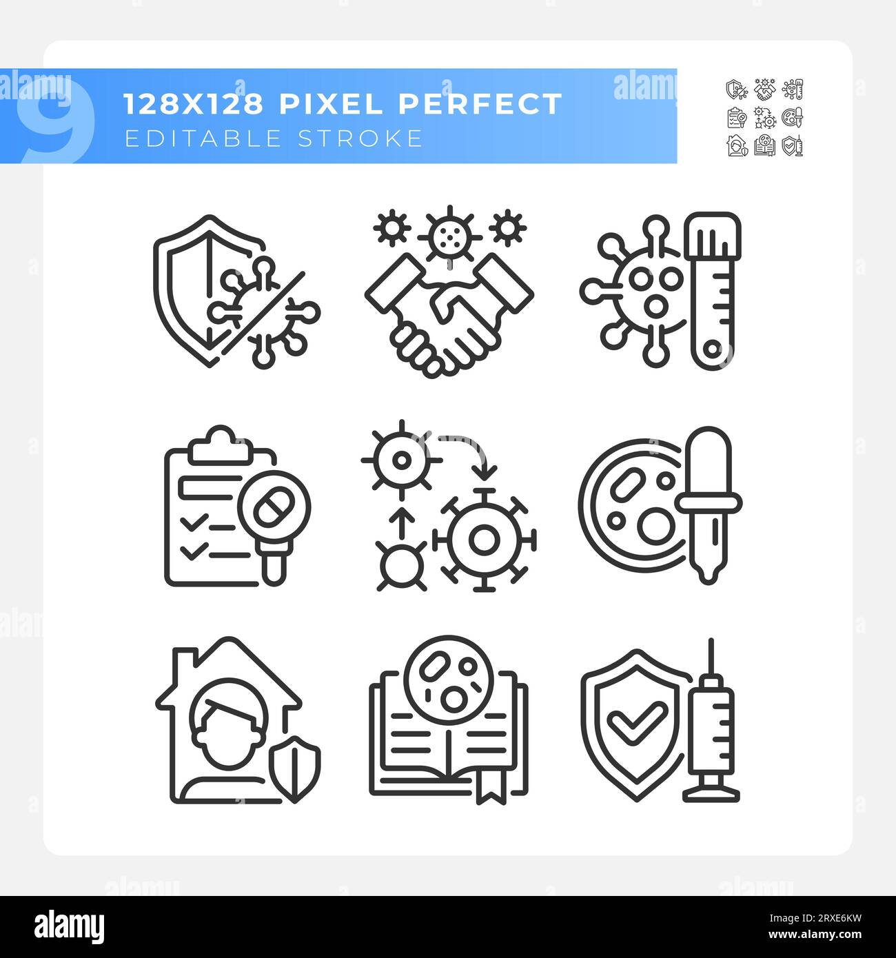 Pixel perfect black bacteria icons collection Stock Vector