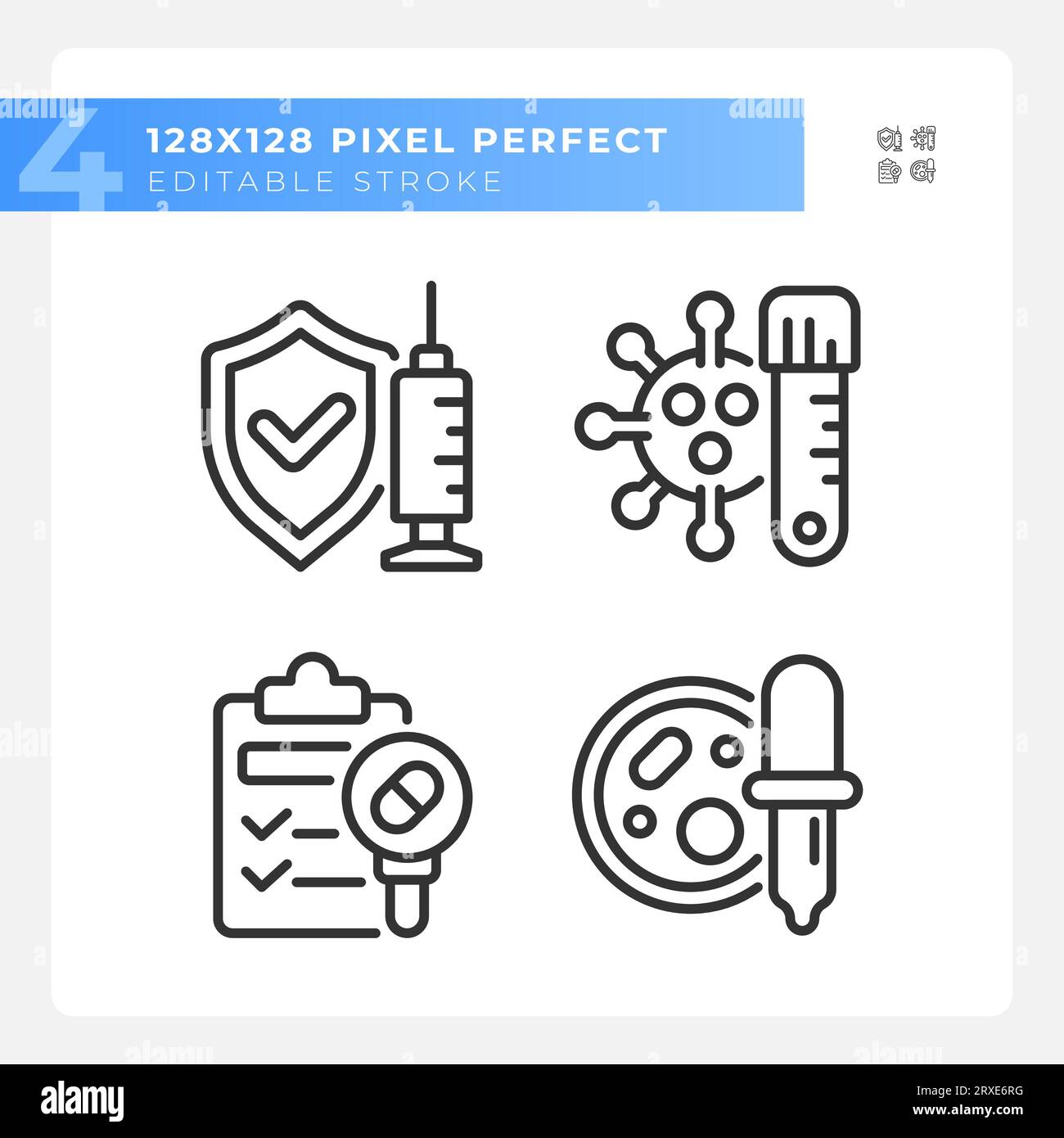 2D editable black bacteria line icons pack Stock Vector
