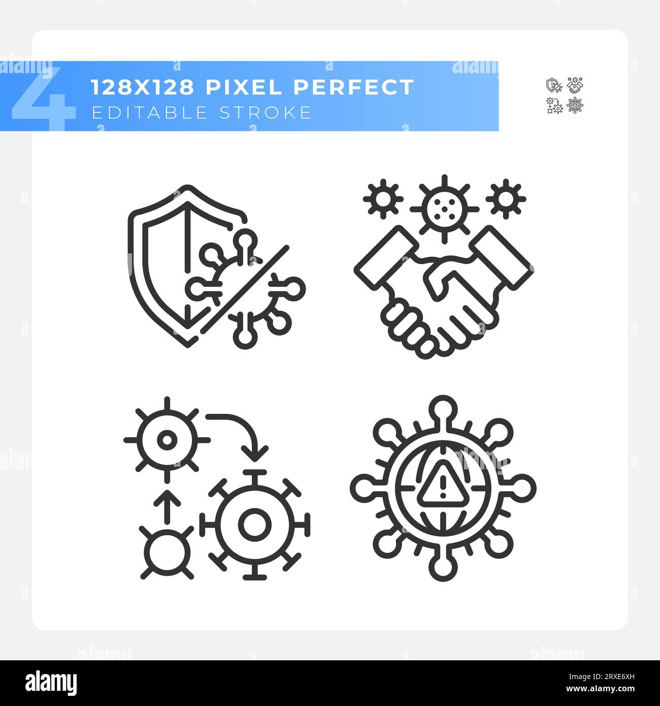 Pixel perfect black bacteria thin line icons set Stock Vector