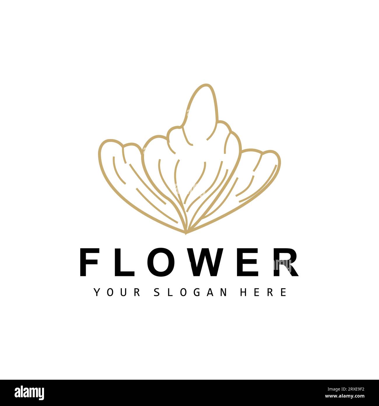 Simple Botanical Leaf and Flower Logo, Vector Natural Line Style