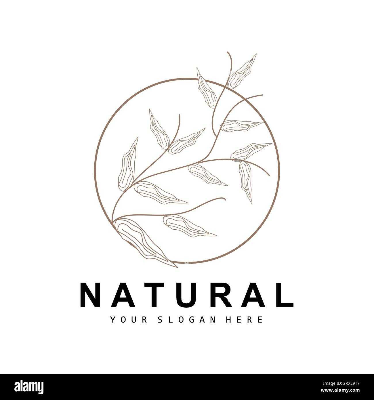Simple Botanical Leaf and Flower Logo, Vector Natural Line Style