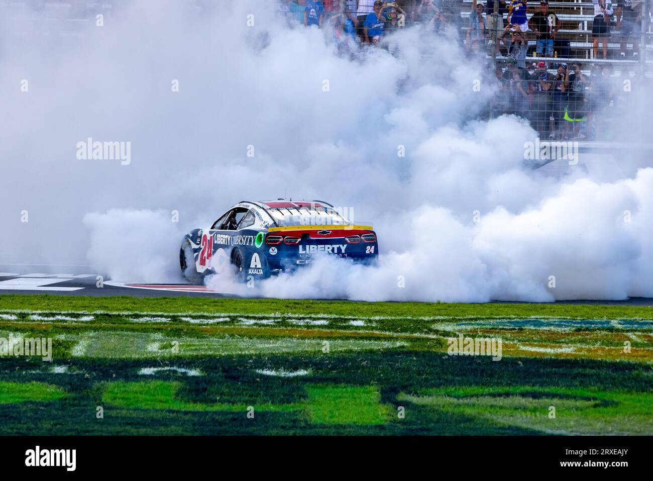 Fort Worth, Texas - September 24rd, 2023: William Byron, driver of the #24 Liberty University Chevrolet, after winning the NASCAR Autotrader EchoPark Automotive 400 at Texas Motor Speedway. Credit: Nick Paruch/Alamy Live News Stock Photo