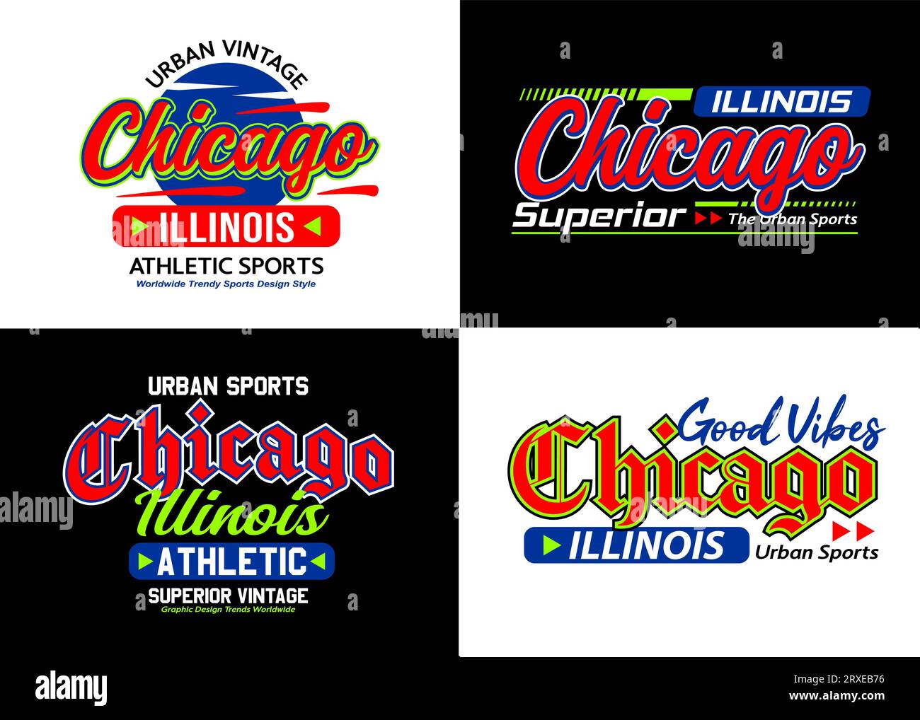 Set Chicago urban style typeface collection, typography for t-shirt, posters, labels, etc. Stock Vector