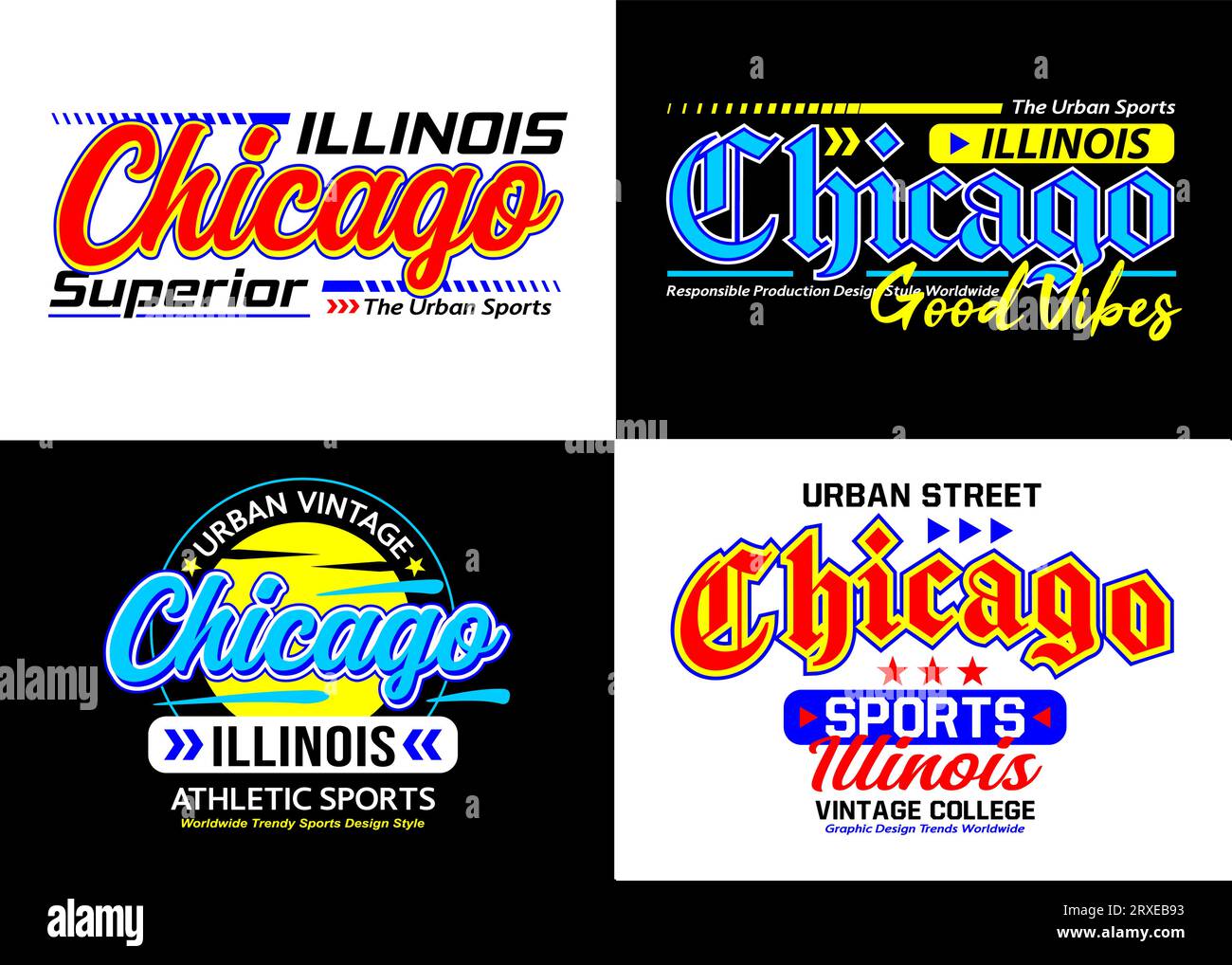 Set Chicago city calligraphy typeface collection, typography for t-shirt, posters, labels, etc. Stock Vector
