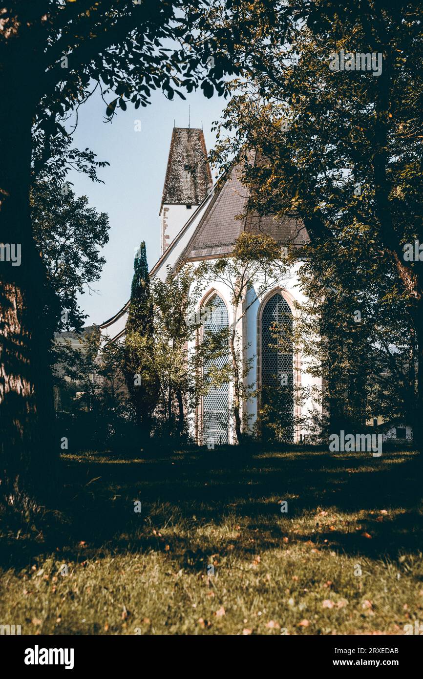 Historic church in Kefermarkt, Upper Austria. Beautiful architecture, cultural landmark. Stock Photo