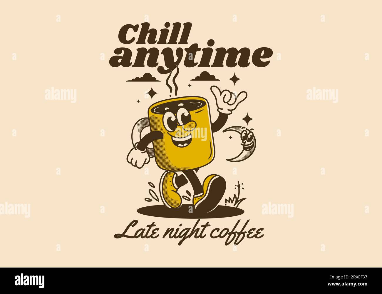 Chill anytime, late night coffee. mascot character illustration of