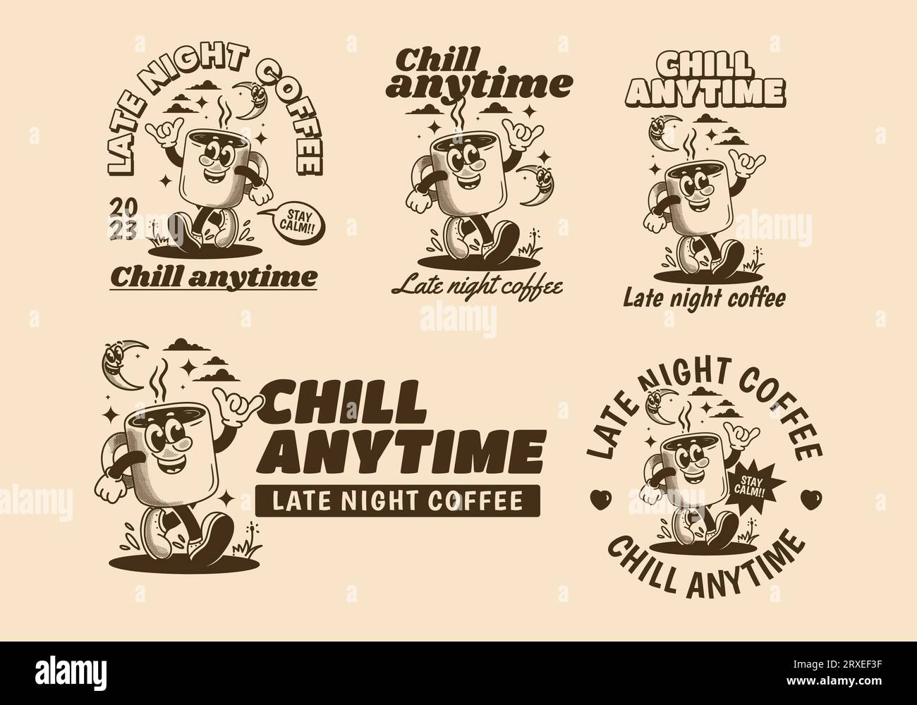 Chill anytime, late night coffee. mascot character illustration of