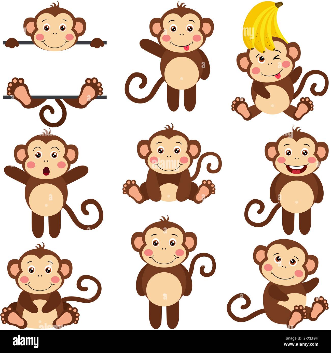 Set of cute happy monkey Stock Photo Alamy