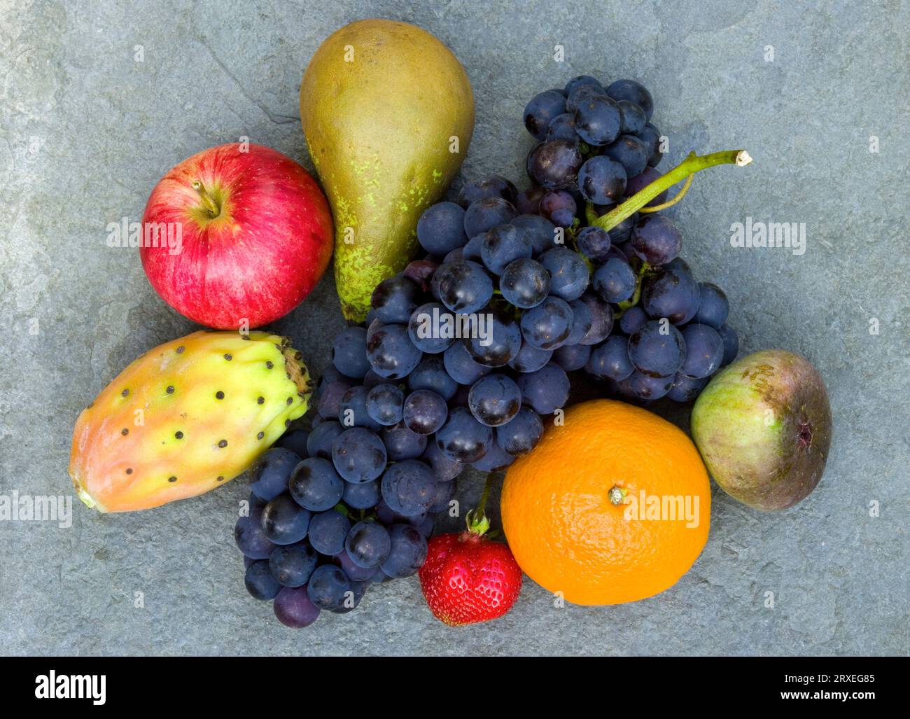 Mixed fruit on slate Stock Photo