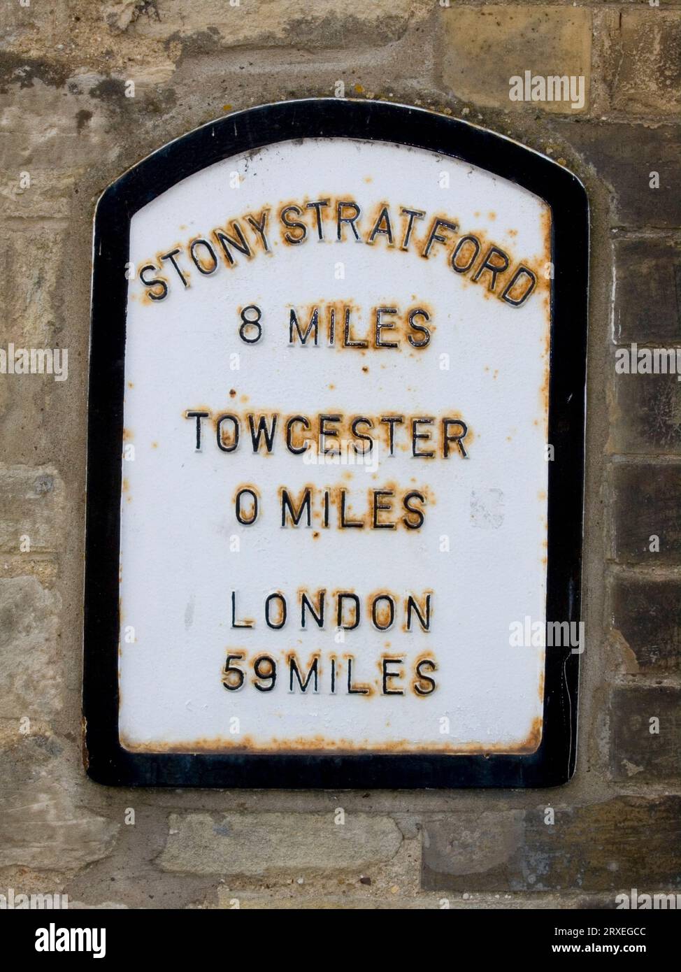 Old Milepost by the A5, Watling Street Stock Photo Alamy