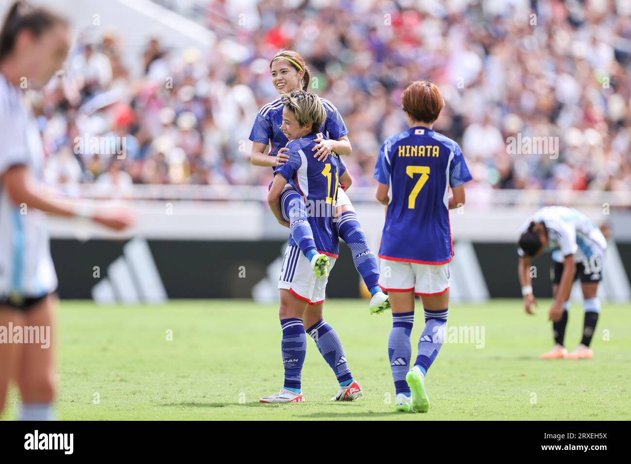 Fukuoka, Japan. 23rd Sep, 2023. Yui Hasegawa (JPN), Mina Tanaka (JPN) Football/Soccer : Women's International Friendly match between Japan 8-0 Argentina at Kitakyushu Stadium in Fukuoka, Japan . Credit: SportsPressJP/AFLO/Alamy Live News Stock Photo