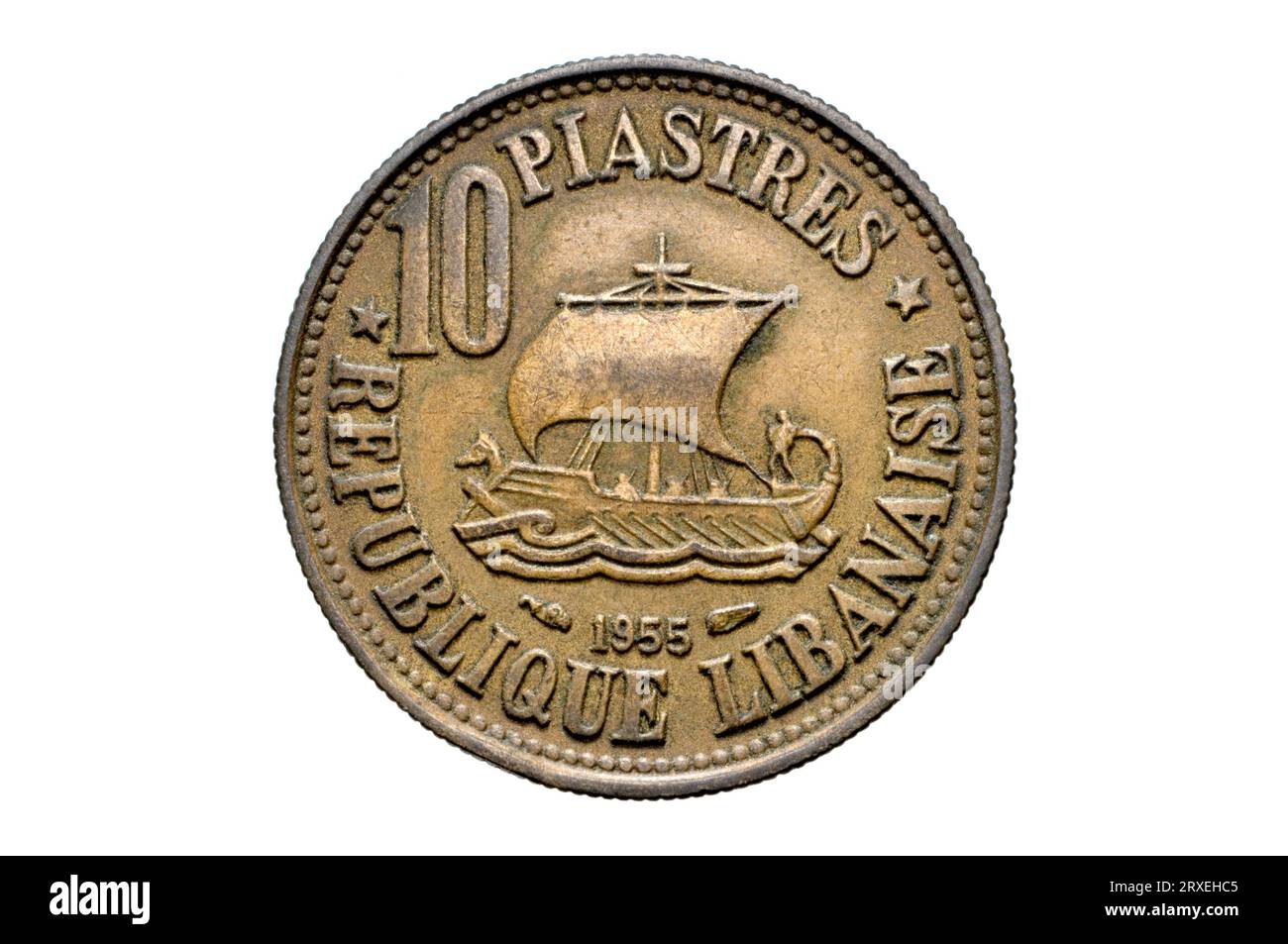 Lebanese 10 Piastres Coin 1955 Stock Photo