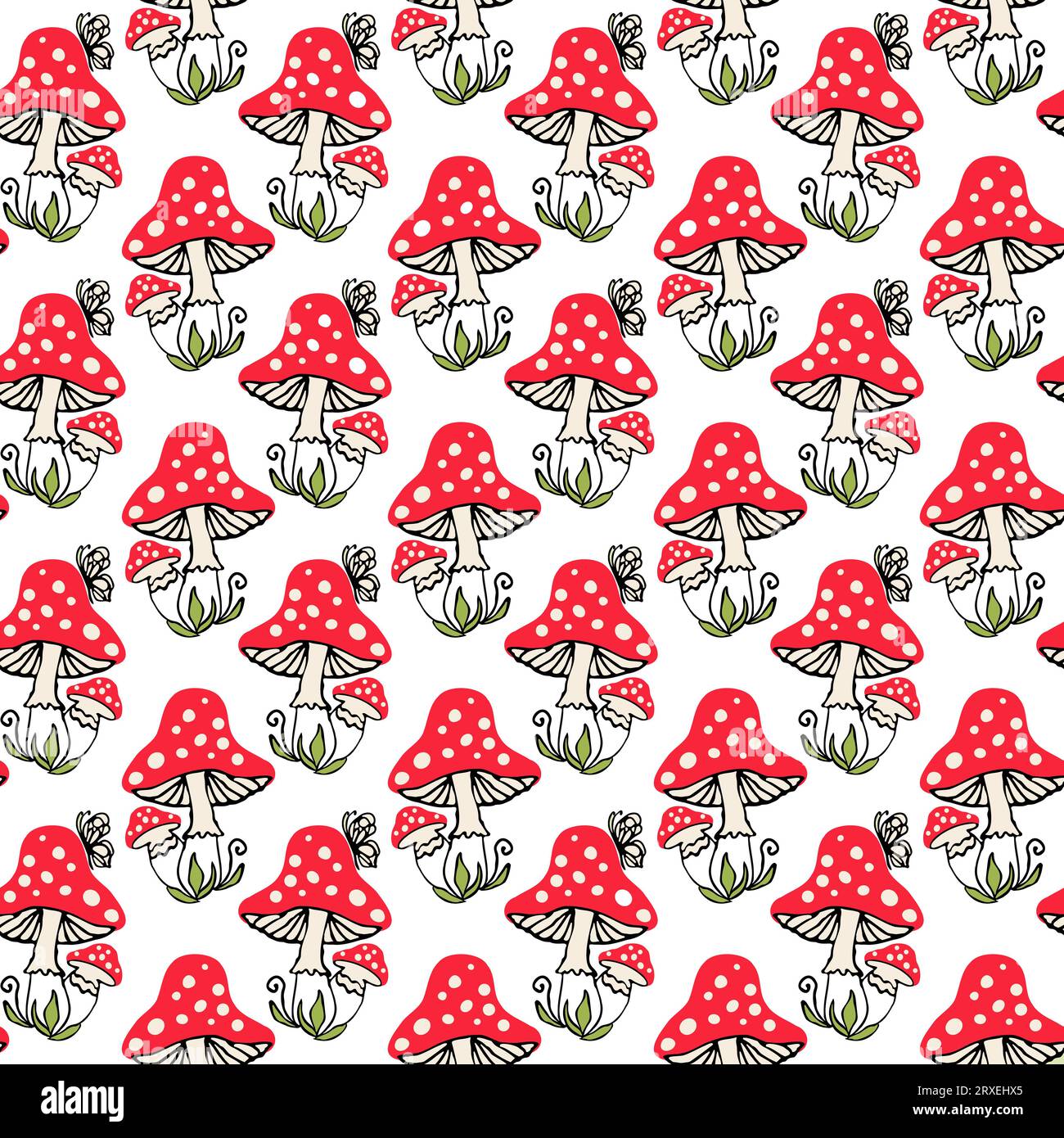 Autumn seamless pattern with red mushrooms for textile design or wallpaper, scrapbook. vector background with hand drawn element. Stock Vector