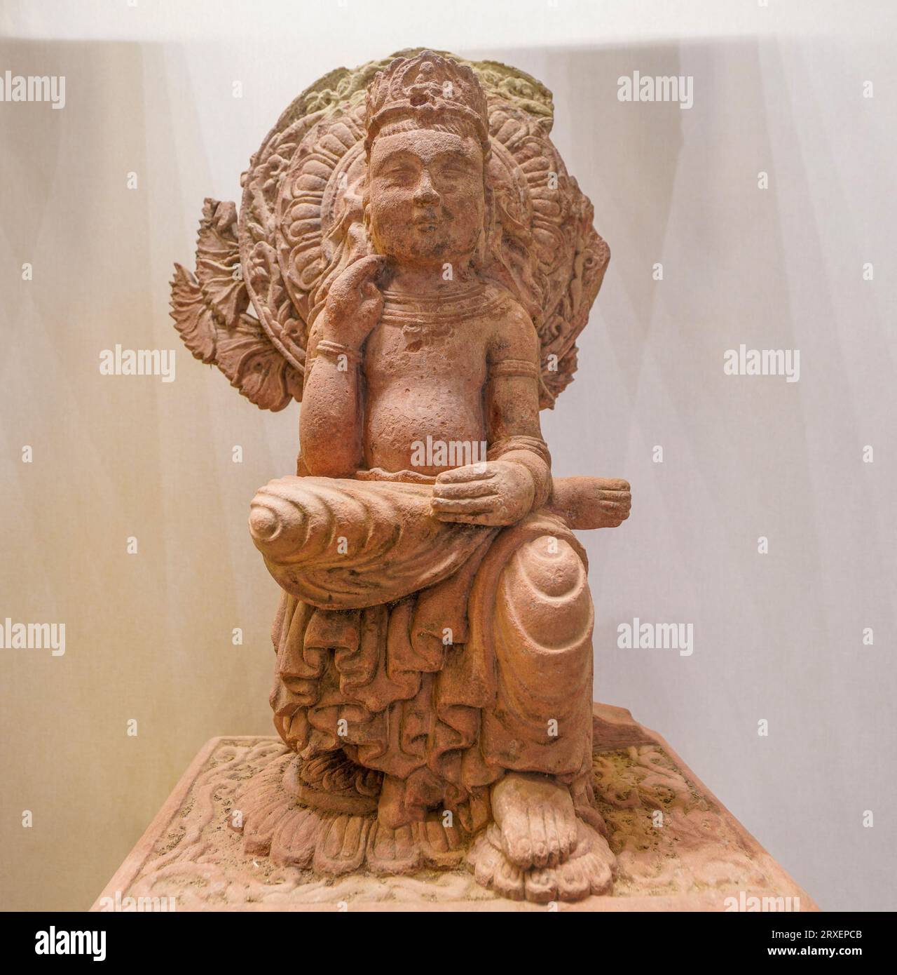 Beijing China, February 16, 2023: Stone Pensive Bodhisattva in the National Museum of China. Stock Photo