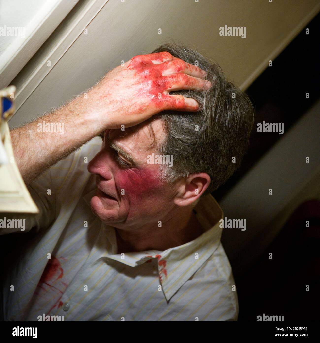 Man with blood on him. Stock Photo