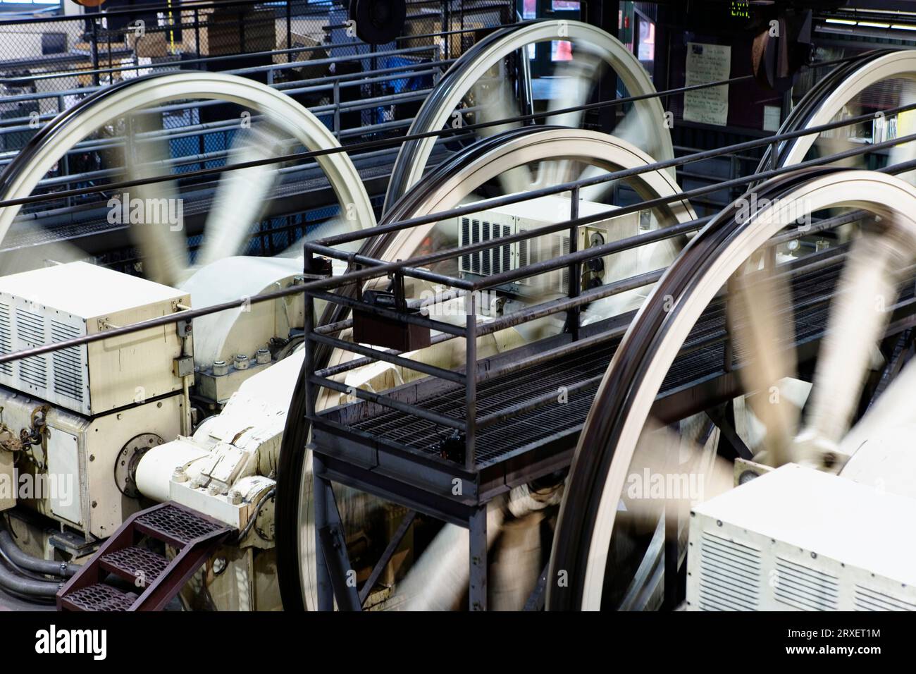 Winding wheels that pull the cable cars in San Francisco, CA. Stock Photo