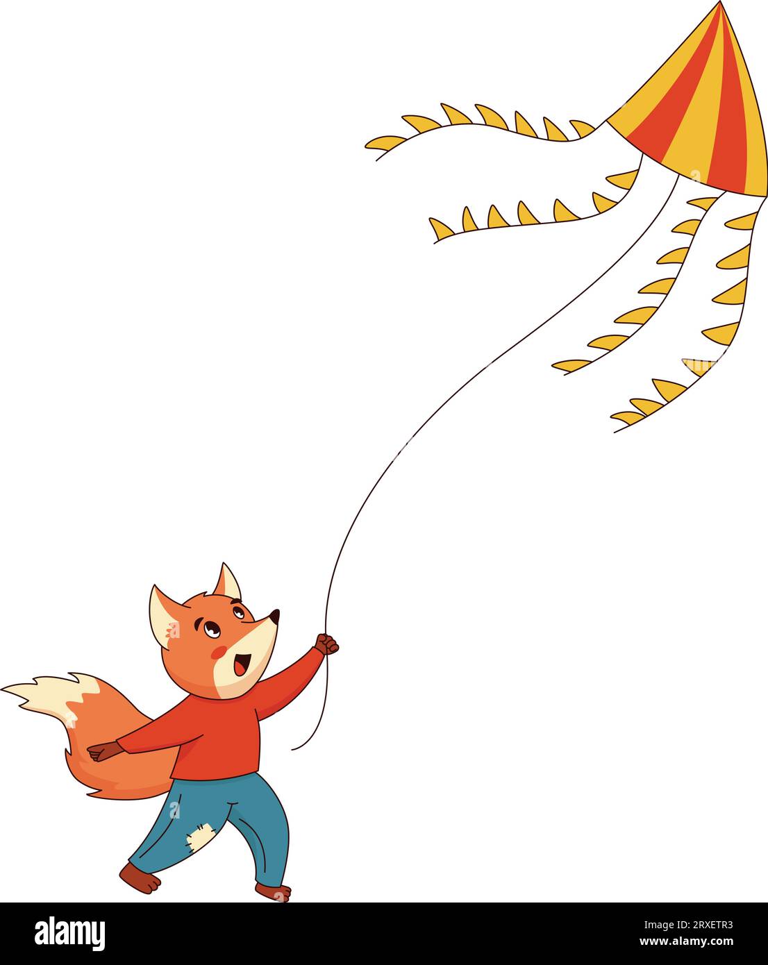 Cute cartoon fox with a kite isolated Stock Vector